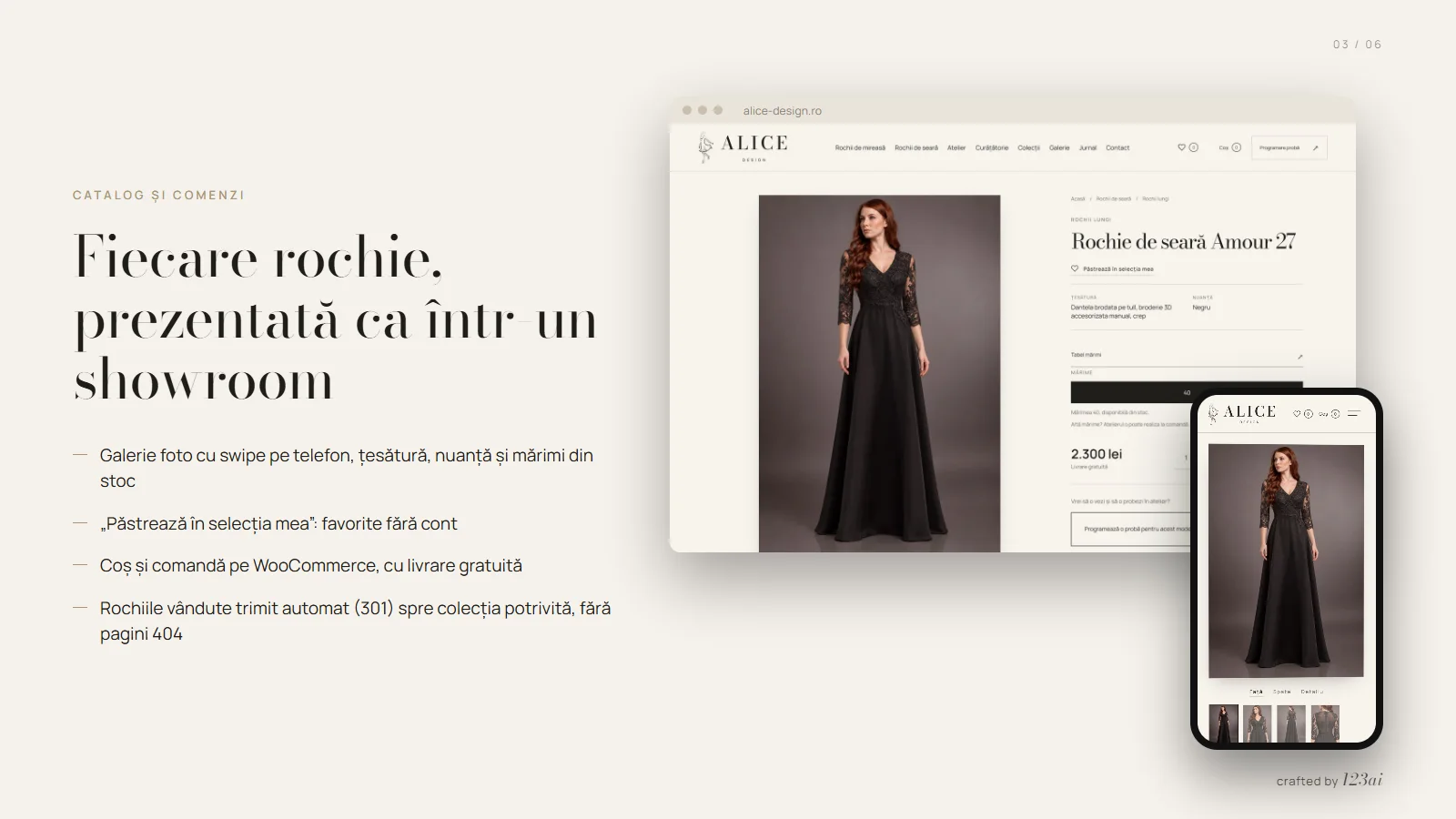 Alice Design, pagina 3 din 6: Fiecare rochie, prezentată ca într-un showroom