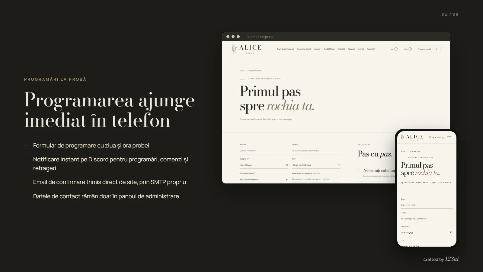 Alice Design, pagina 4 din 6: Programarea ajunge imediat în telefon