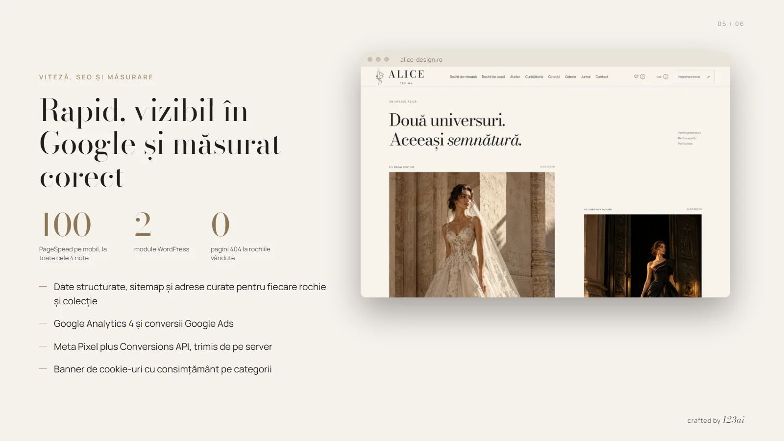 Alice Design, pagina 5 din 6: Rapid, vizibil în Google și măsurat corect