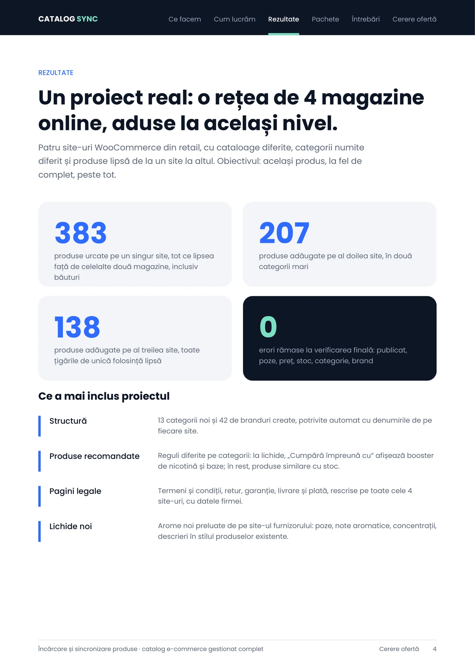 Catalog Sync, pagina 4 din 6: Rezultate: o rețea de 4 magazine online, aduse la același nivel