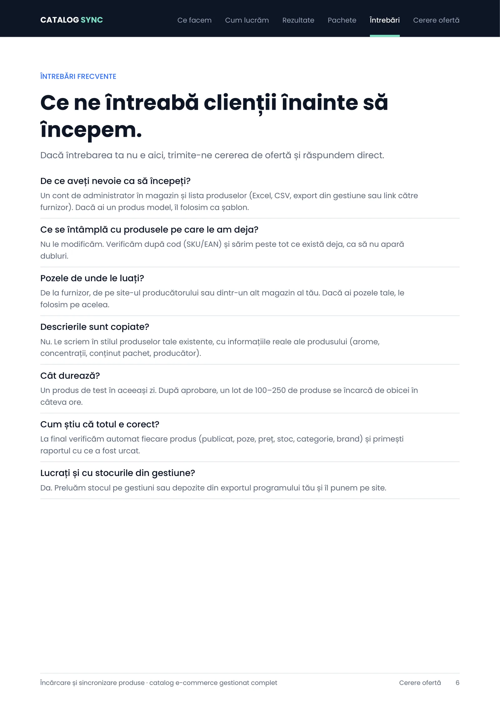 Catalog Sync, pagina 6 din 6: Întrebări frecvente