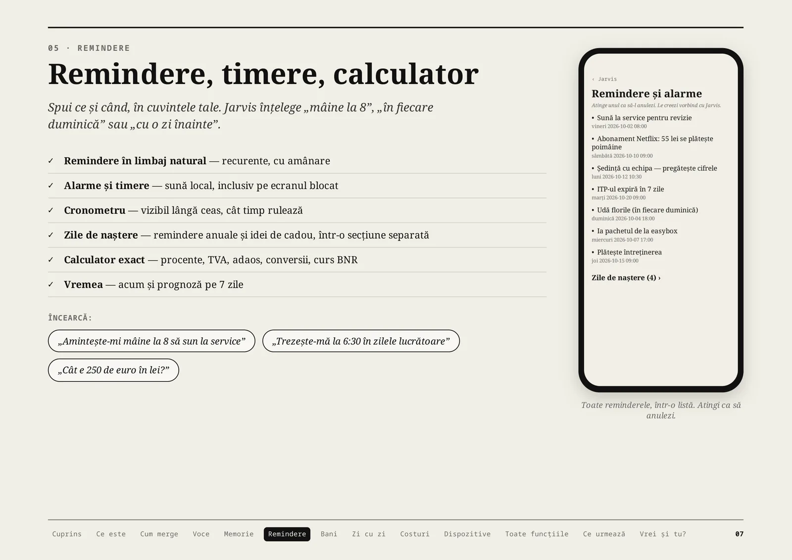 Jarvis, pagina 7 din 16: Remindere, timere, calculator