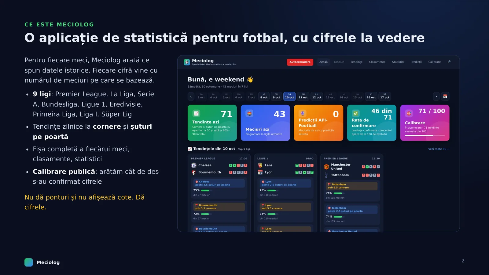 Meciolog, pagina 2 din 9: O aplicație de statistică pentru fotbal, cu cifrele la vedere