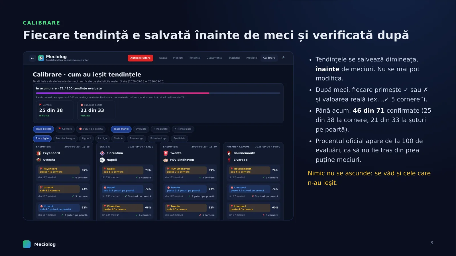 Meciolog, pagina 8 din 9: Fiecare tendință e salvată înainte de meci și verificată după