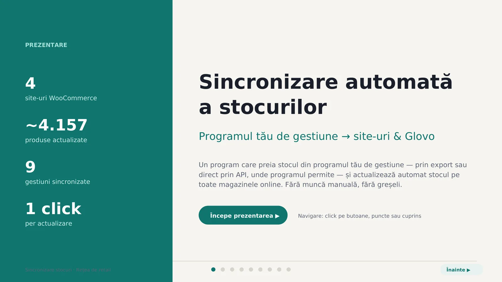 Sincronizare stocuri: prima pagină a prezentării